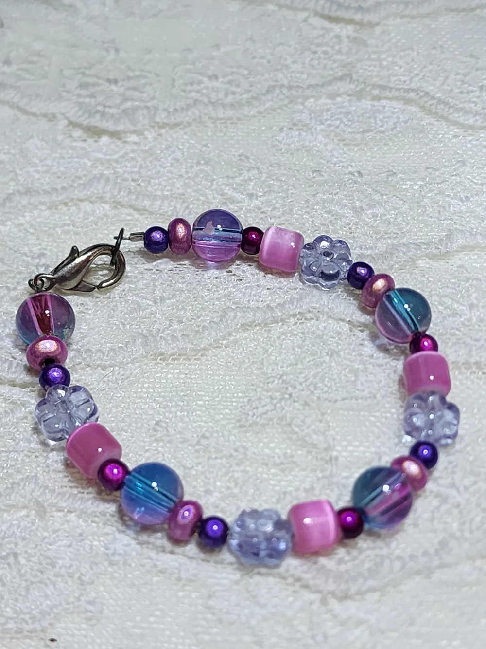 Dainty Pink & Purple Beaded Small Bracelet 5.75